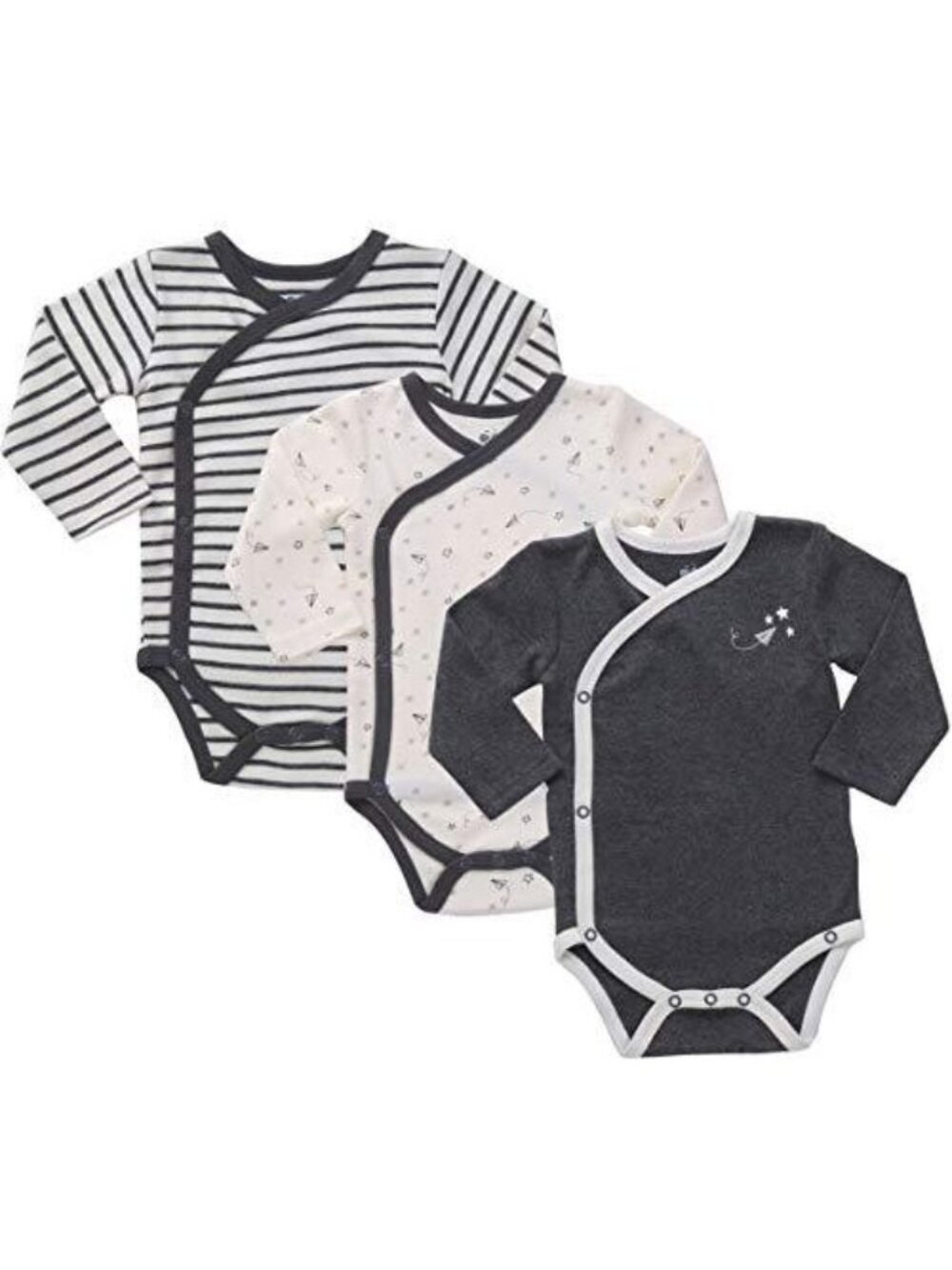 Asher & Olivia Baby Boy 3-Pack Long-Sleeve Kimono Bodysuit Set Side Snap Bundle